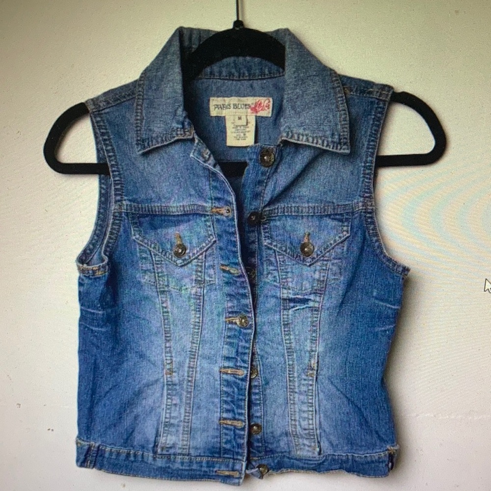 Paris Blues Jean Denim Vest Sz M Early 2000s Y2K Streetwear